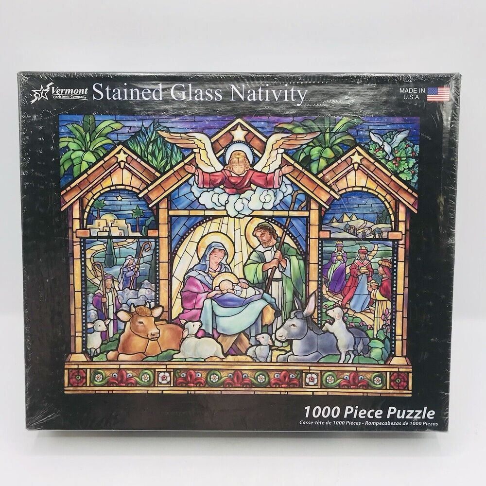 Vermont Christmas Company 1000 Piece STAINED GLASS NATIVITY Puzzle 24x30 Sealed